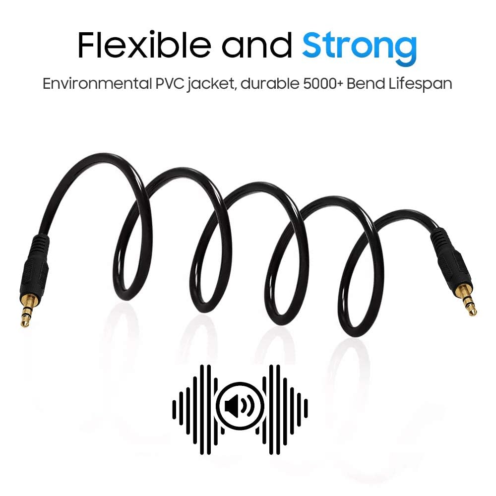 Cmple - 12 ft 3.5mm Aux Audio Cable, Male to Male, Black, Compatible with Car, Phone, Headphones, PC, TV