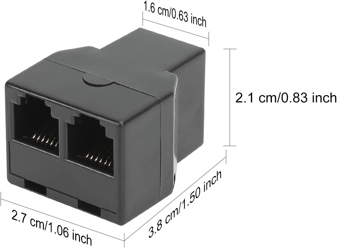 Uvital RJ12 6P6C 1 Female to 2 Female Telephone Line Splitters, Telephone Landline Cable Connector and Separator(Black,2 Pack)