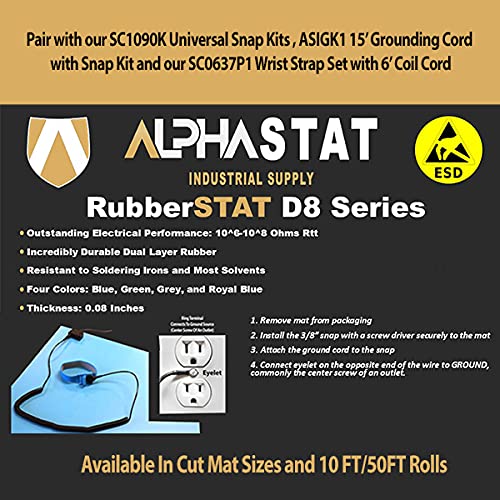 RubberStat Dual Layer ESD Compliant Workstation Rubber Table Mat Kit, Soldering, Cell Phone Repair - 30"x120" Grey