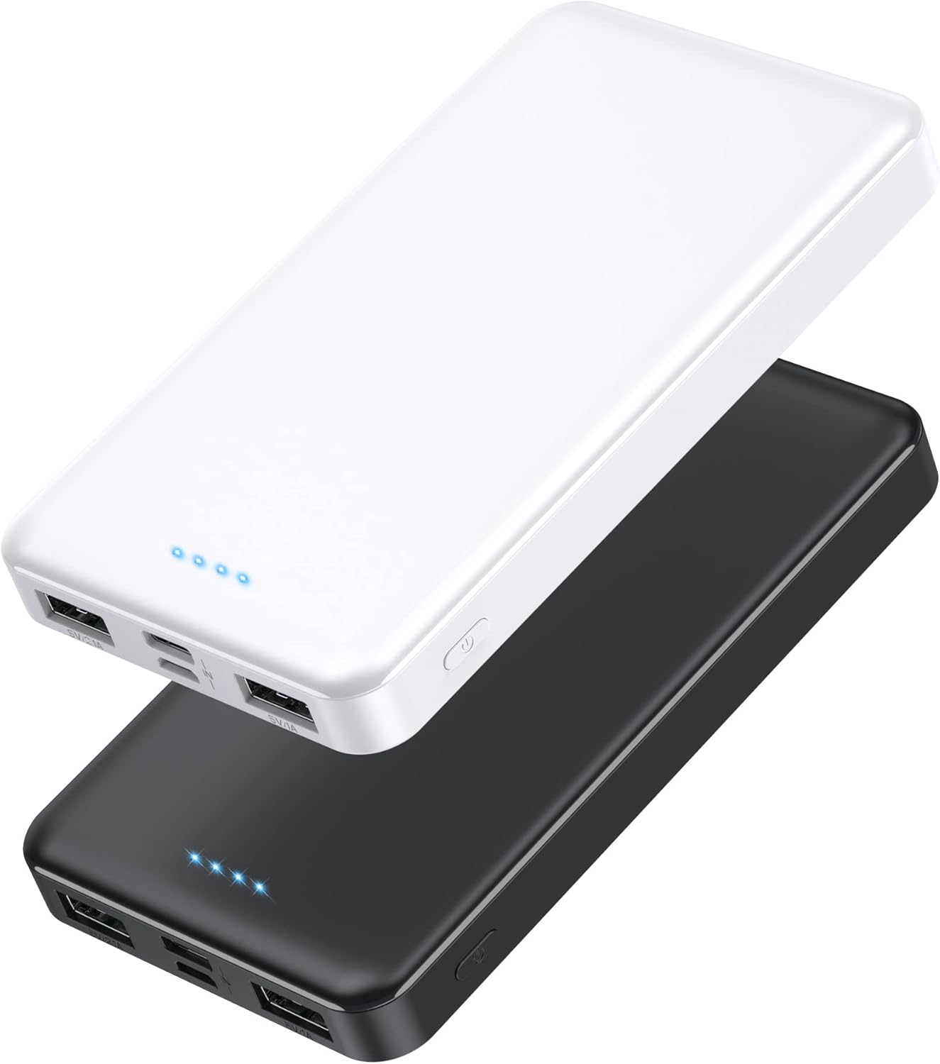 [2 Pack] Portable Charger Power Bank 10000mAh,Ultra Slim Compact External Battery Pack with USB C Input & Dual USB Outputs Backup Charger Compatible with iPhone 13,12, Samsung S20,Tablet -Black+White