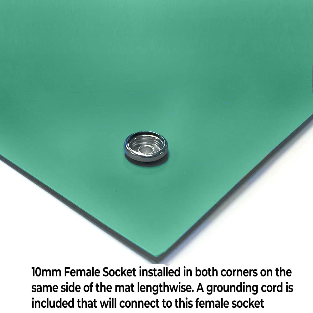 RubberStat Dual Layer ESD Compliant Workstation Rubber Table Mat Kit, Soldering, Cell Phone Repair, with Wrist Strap Set and Ground Cord - 30"x60" Green