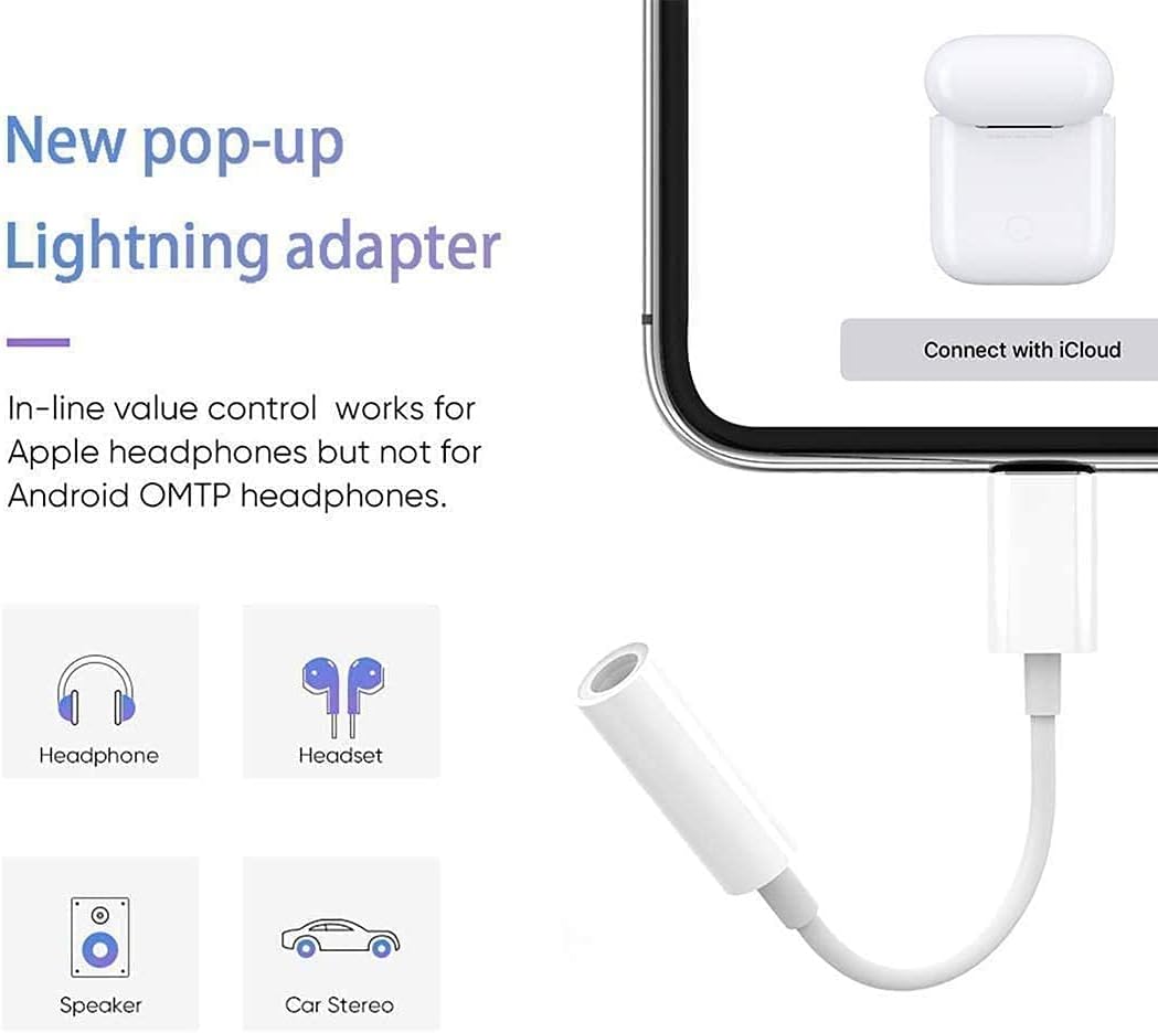 Apple MFi Certified 2 Pack Lightning to 3.5mm Headphone Aux Audio Jack Adapter, iPhone Dongle Cable Earphones Headphones Converter Compatible with iPhone 13 12 11 Pro X XR XS Max 8 7 (3)