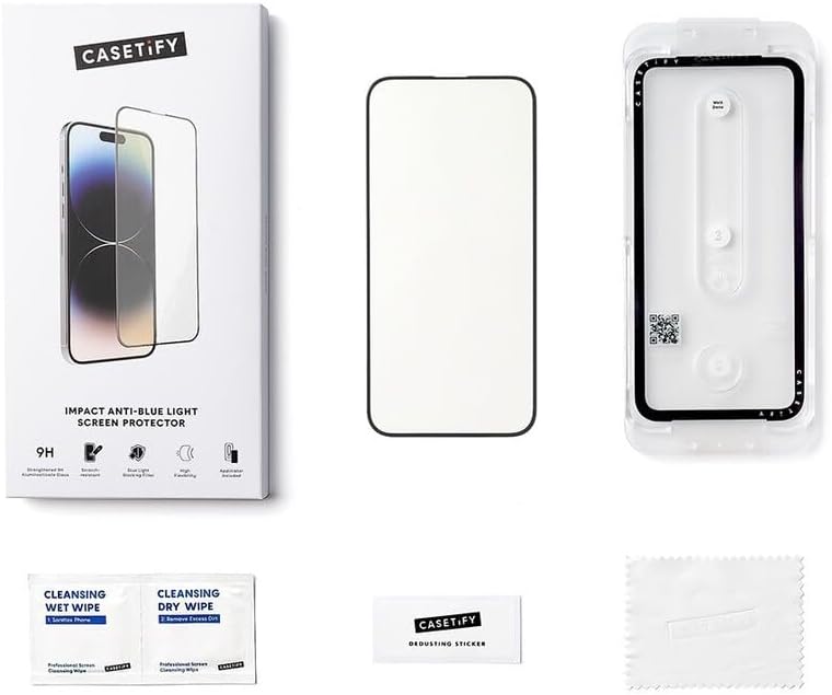 CASETiFY Impact Anti-Blue Light Screen Protector [Strengthened 9H aluminosilicate glass, applicator included] for iPhone 15 Pro