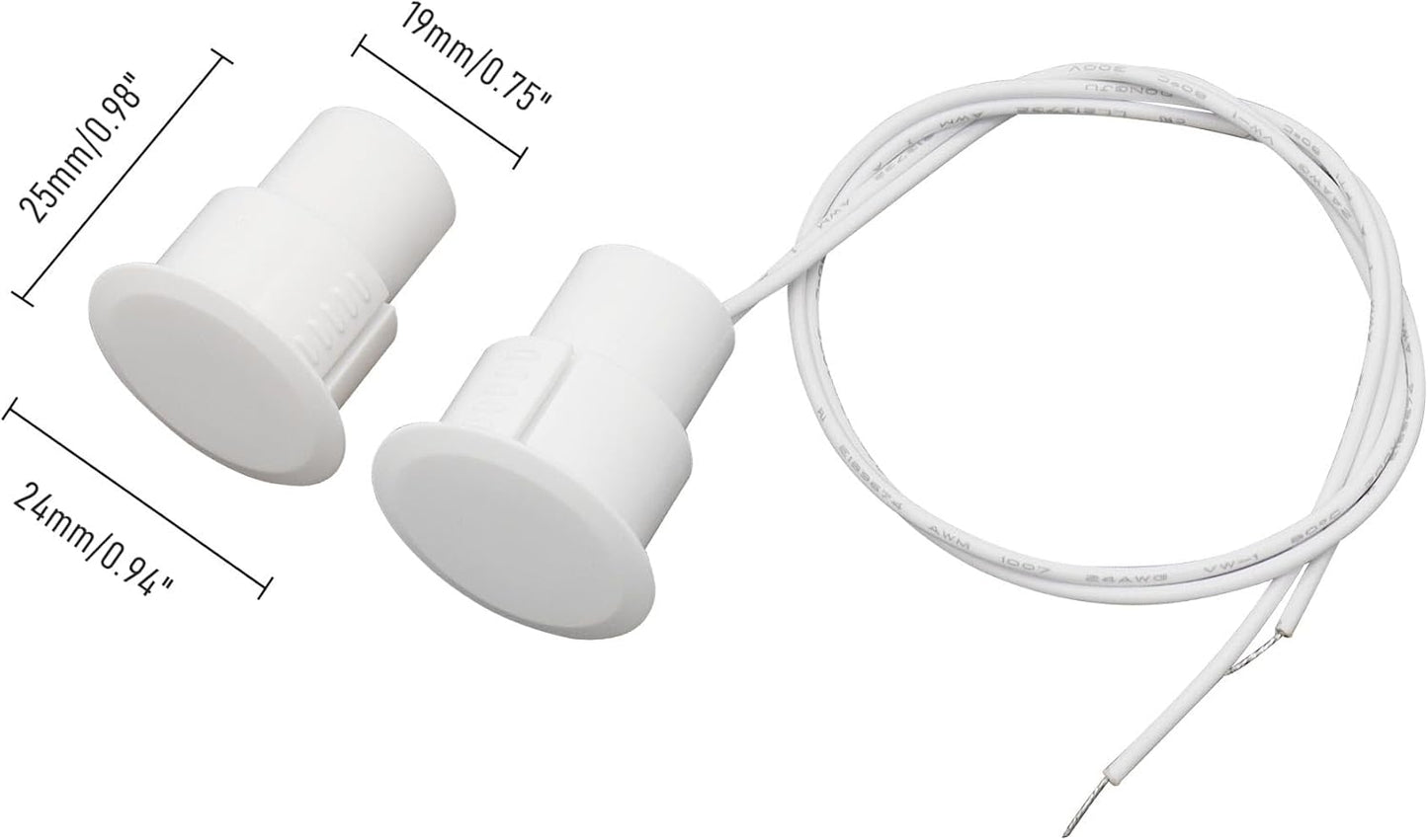 10PCS Recessed Wired Security Window Door Contact Sensor, Normally Closed NC, Door Alarm Magnetic Reed Switch with 2 Wire, ABS White, RC-36