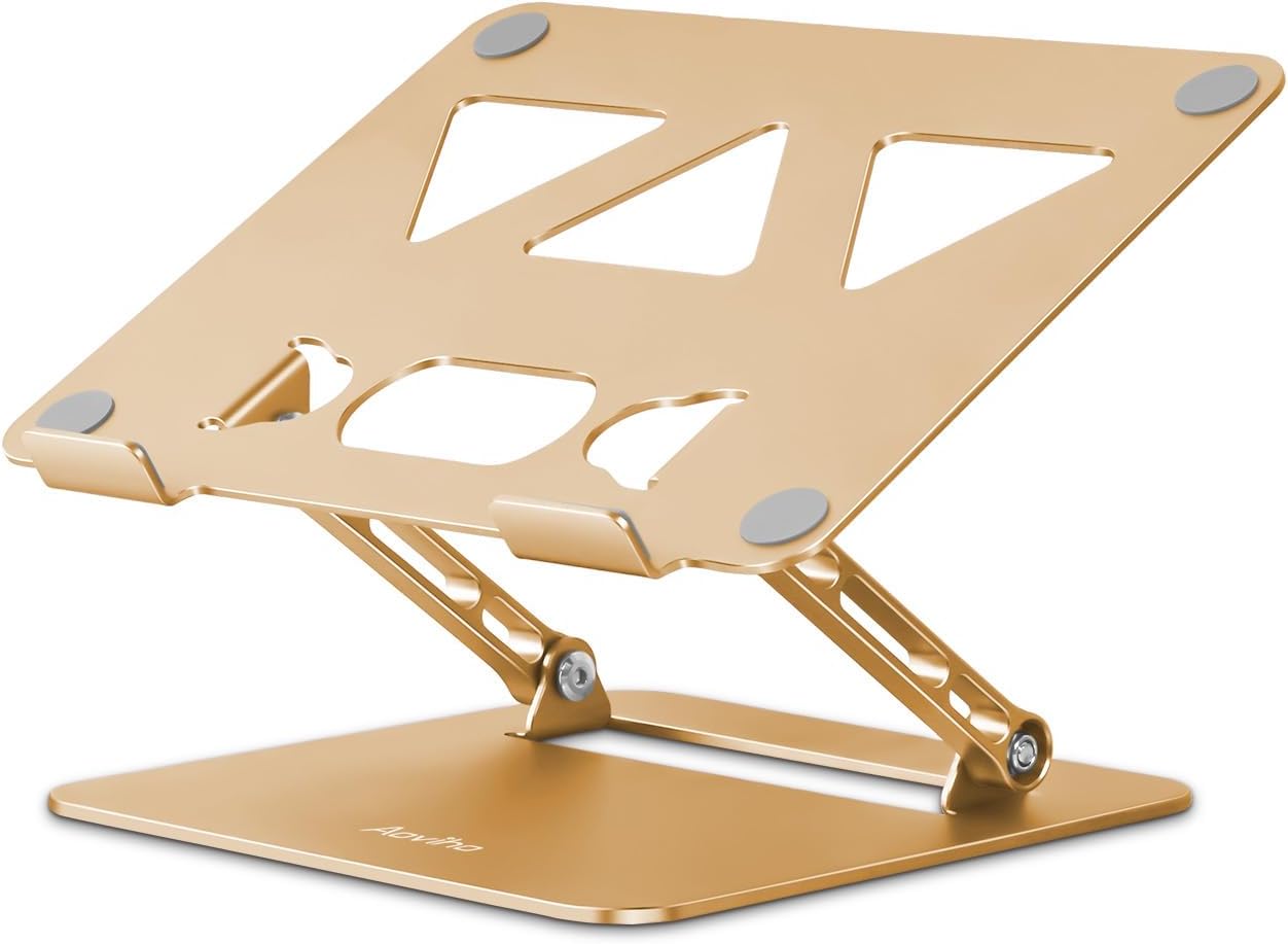 Adjustable Laptop Stand for Desk,Portable Laptop Stand Holder and Riser,Foldable Aluminum Notebook Computer Stands for MacBook Air Pro HP Lenovo Dell Samsung Chromebook, 10-15.6 inch, Gold