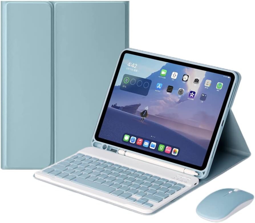 AnMengXinLing Keyboard Case for iPad mini 5 with Mouse, Detachable Wireless Bluetooth Keyboard Pencil Holder Slim Leather Smart Cover for iPad mini 5th Gen 2019,Blue