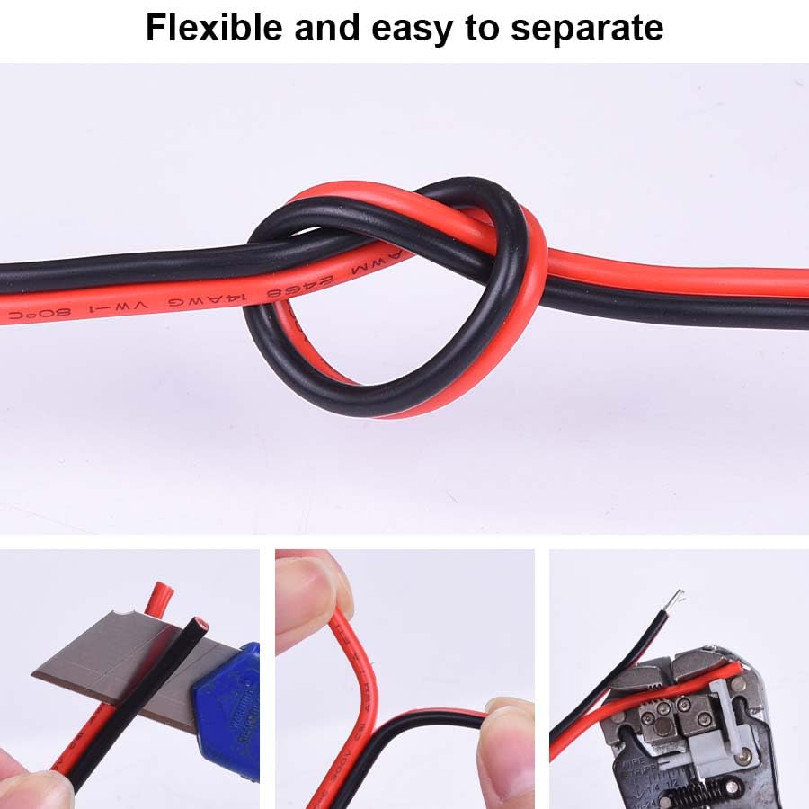 10 Gauge Wire 200FT Tinned Copper Wire-2 Conductor Parallel Wire Insulated Stranded Wire for Solar Panel Car Audio Automotive Low Voltage Electrical Wire for LED Lighting (10AWG 200FT)