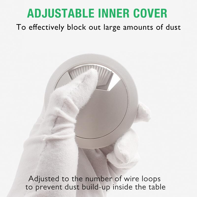 2 Pcs Desk Grommet 2-3/8" / 60 mm, Desk Cord Hole Cover, Cable Grommet ABS Plastic, Desk Hole Grommet for Home & Office Pc, Detachable Adjustable Cable Cord Organizer-Silvery