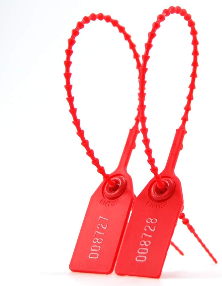 Leadseals(R) 1000 Plastic Tamper Seals, Zip Ties for Fire Extinguishers Pull Tite Security Tags Numbered Disposable Self-Locking Tie 250mm Length (Red)