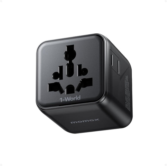MOMAX Mini Universal Travel Adapter Worldwide, 2 AC, All European Travel Plug Adapter UK, Travel Essentials for US to Europe Adaptor, All-in-One Wall Charger for AUS JP (No USB Port)