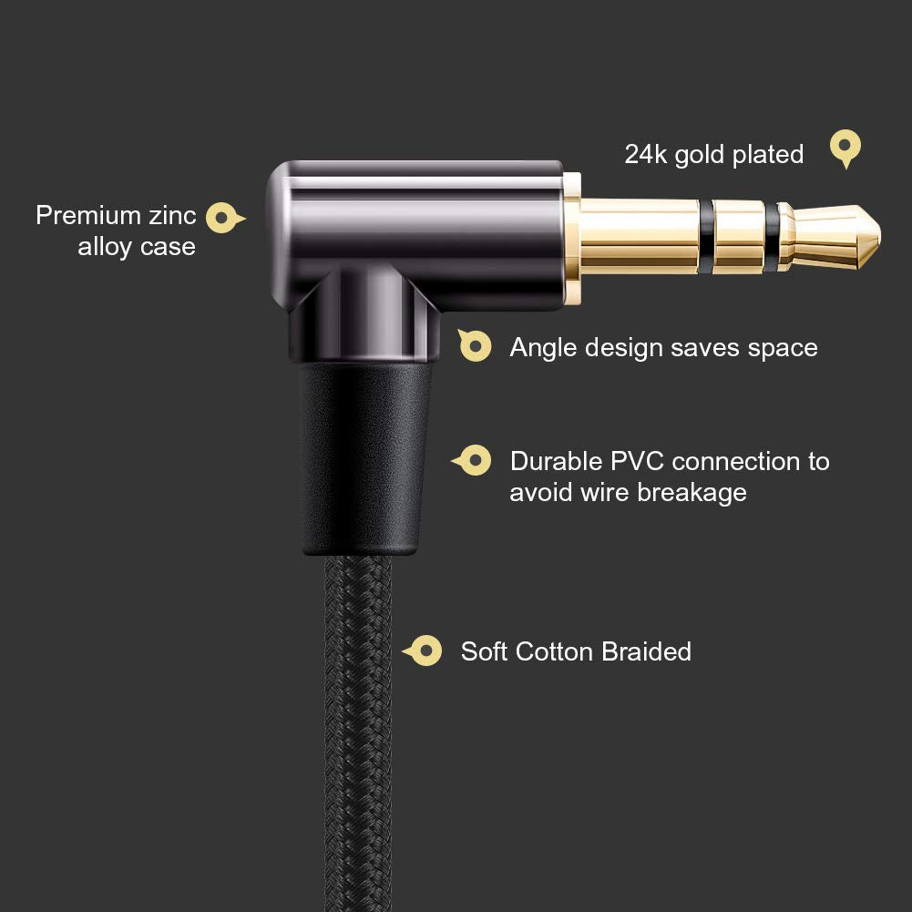 CableCreation 3.5mm Audio Cable 3FT/0.9M, 3.5mm Right Angle Male to Male Auxiliary Jack HiFi Cable with Silver-Plating Copper Core for Car Stereos, iPhone, PS4, Beats, Echo-Dot & More