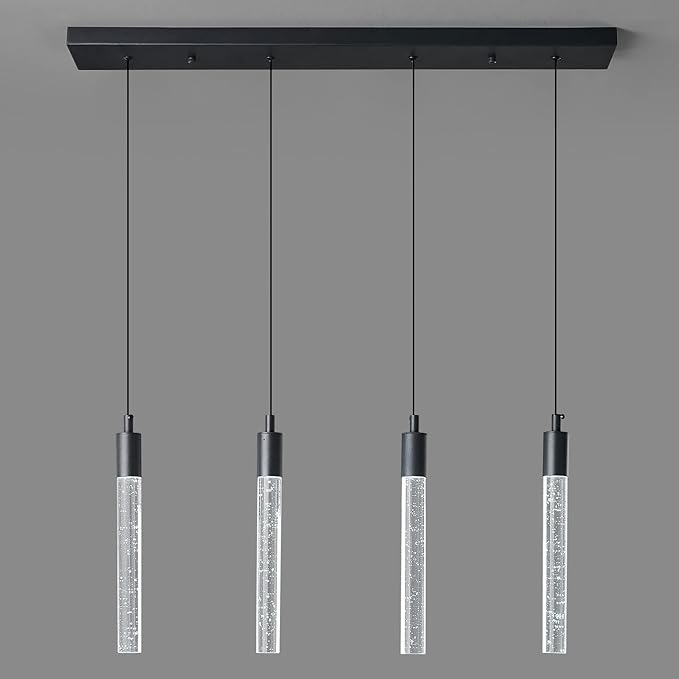 Kitchen Island Lighting Modern Light Fixture Black Pendant Light Dimmable LED Black Finish Mini Crystal Pendant Lights for Dining Room Living Room（4-Light ）