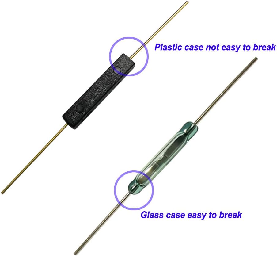 10pcs Plastic Reed Switch Reed Contact Normally Open (N/O) Magnetic Induction Switch (2.5mm×14mm) with 10pcs Small Multi-Use Round Magnets