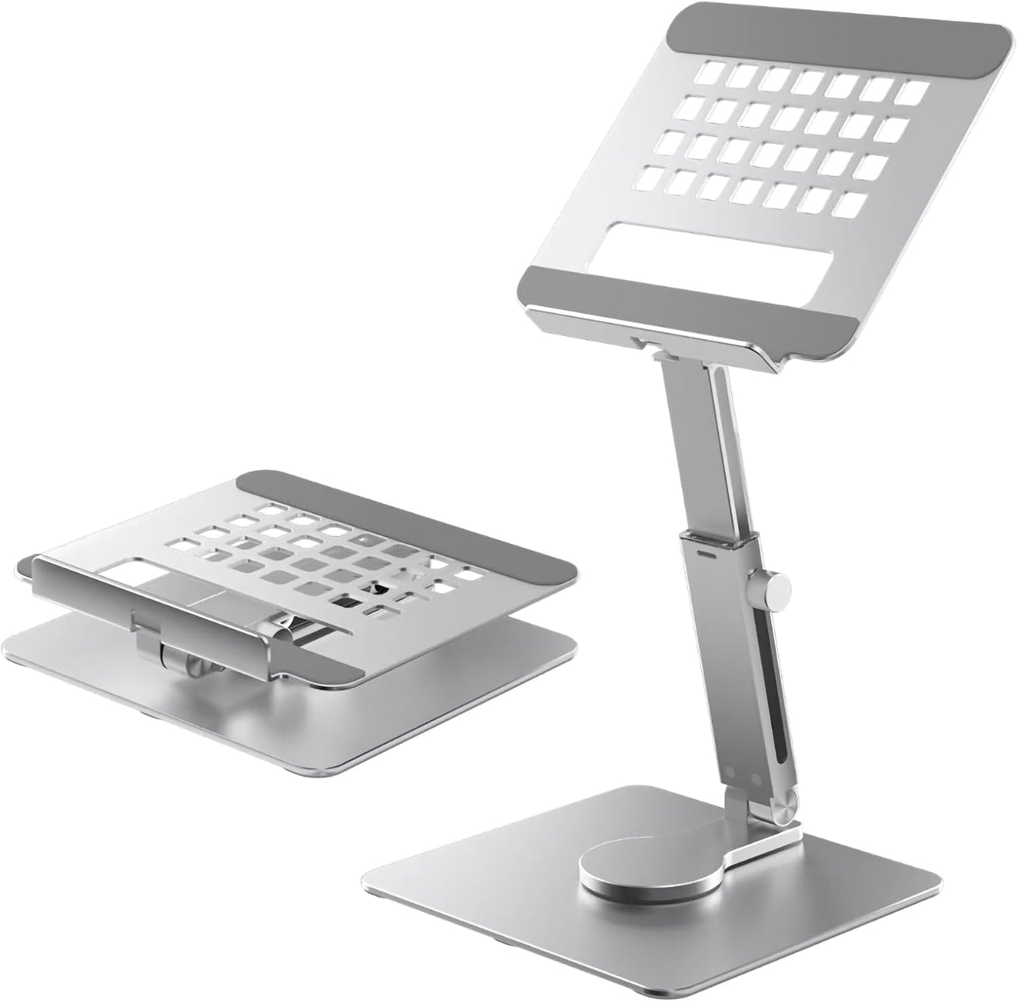 GuaziV 360° Rotating Tablet Stand - Adjustable iPad Tablet Holder for Desk, Foldable iPad Swivel Stand for Home & Office (Sleek Silver)