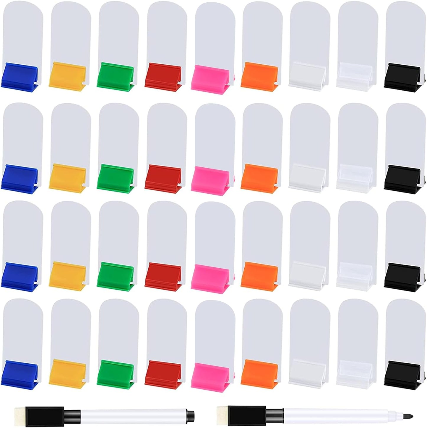 Meetory 112 Pcs Blank Game Board Markers and Game Card Stands with Black Marker Pens, 65 Plastic Token Cards with 45 Multi-Color Card Stands for DIY Board Game Party Favor