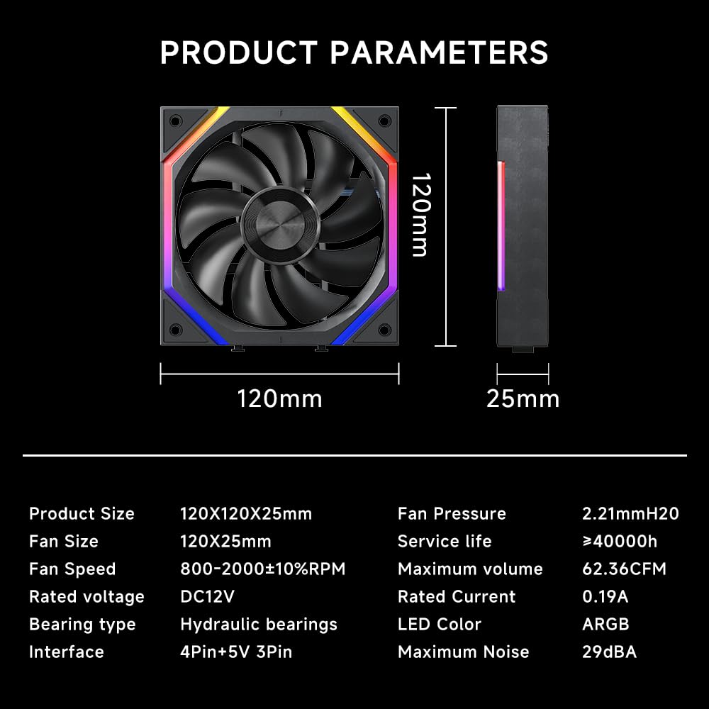 Jungle Leopard Galaxy 120mm PC Reverse Blade Case Fans, ARGB and PWM Cooling Fan PC, Axle Core Double Ring CD Pattern Module Computer Fans, Daisy-Chain 5V RGB Fan (Black 3 Pack)