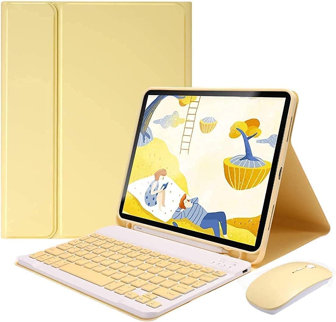 AnMengXinLing Keyboard Case for iPad 11th(A16)/iPad 10th Generation 2022 with Mouse Detachable Wireless Bluetooth Keyboard Pencil Holder Slim Leather Cover for iPad11/iPad10, Yellow
