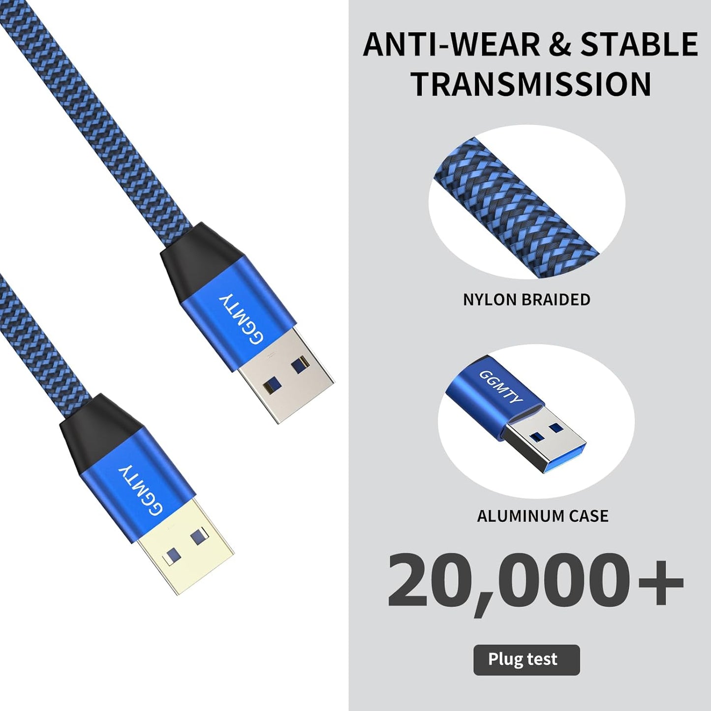 USB to USB Cable 3FT(2 Package),Durable Braidedfor USB 3.0 Male to Male Type A to Type A Cable Data Transfer Compatible with Hard Drive, Laptop, DVD Player, TV, USB 3.0 Hub, Monitor, Camera