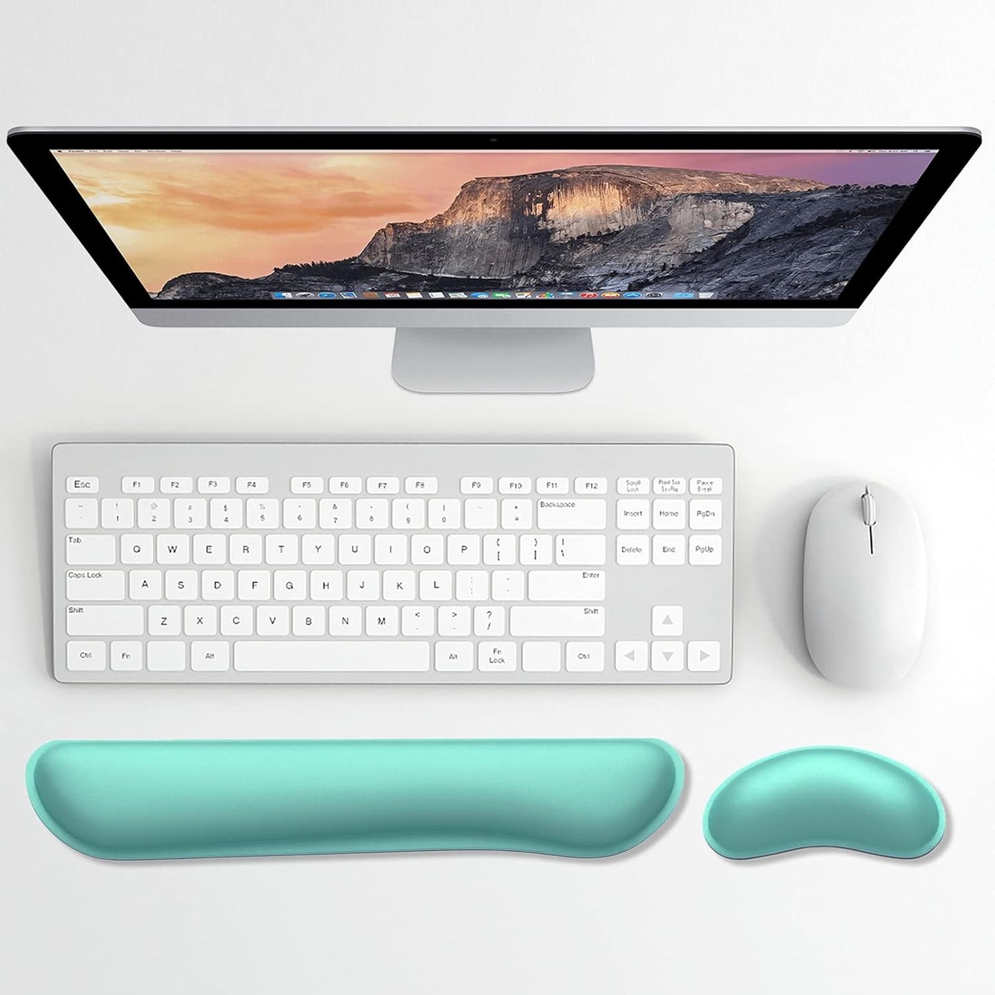 Dapesuom Enlarge Keyboard Wrist Rest, Memory Foam Wrist Cushion for Desk Mats Support, Cute Typing Pain Relief Keyboard Mouse Pad Rests Set with Non-Slip Base for Gaming Laptop Office Computer, Green