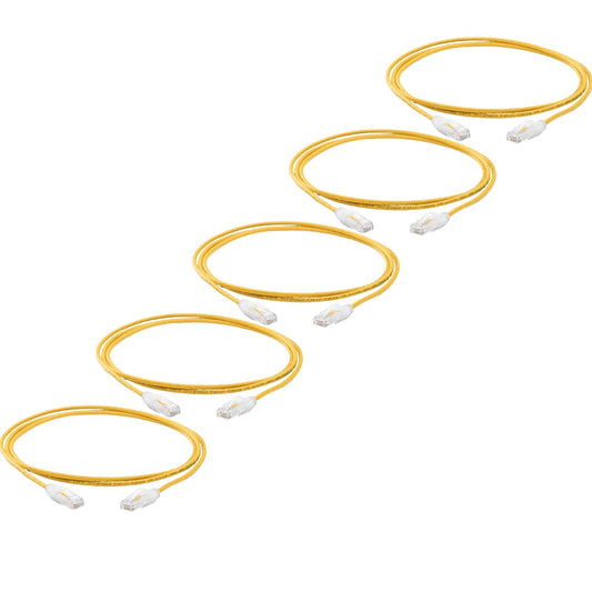 TRUECABLE Cat6 Component Rated Patch Cable, Unshielded (U/UTP), 5ft, Yellow, 28AWG Solid Copper, Snagless 10G High-Speed Ethernet Cable, PoE++ 4PPoE 100W, UL Listed, RoHS-3, 5 Pack