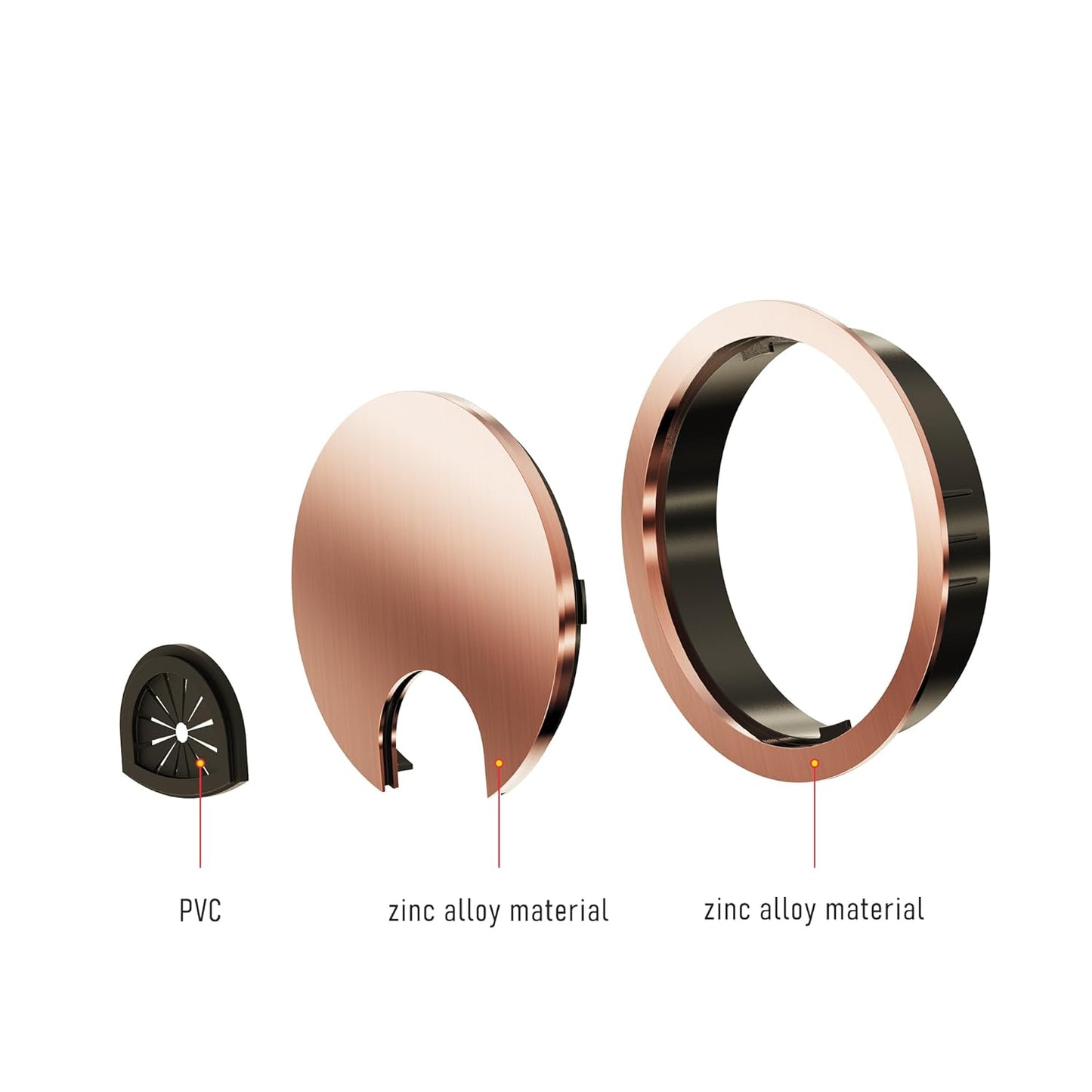 2 Pack Desk Grommet 3-1/8 Inch 80mm, Zinc Alloy Computer Desk Wire Hole Cover, Office Desktop Cord Cable Hole Metal Ring, Red Bronze