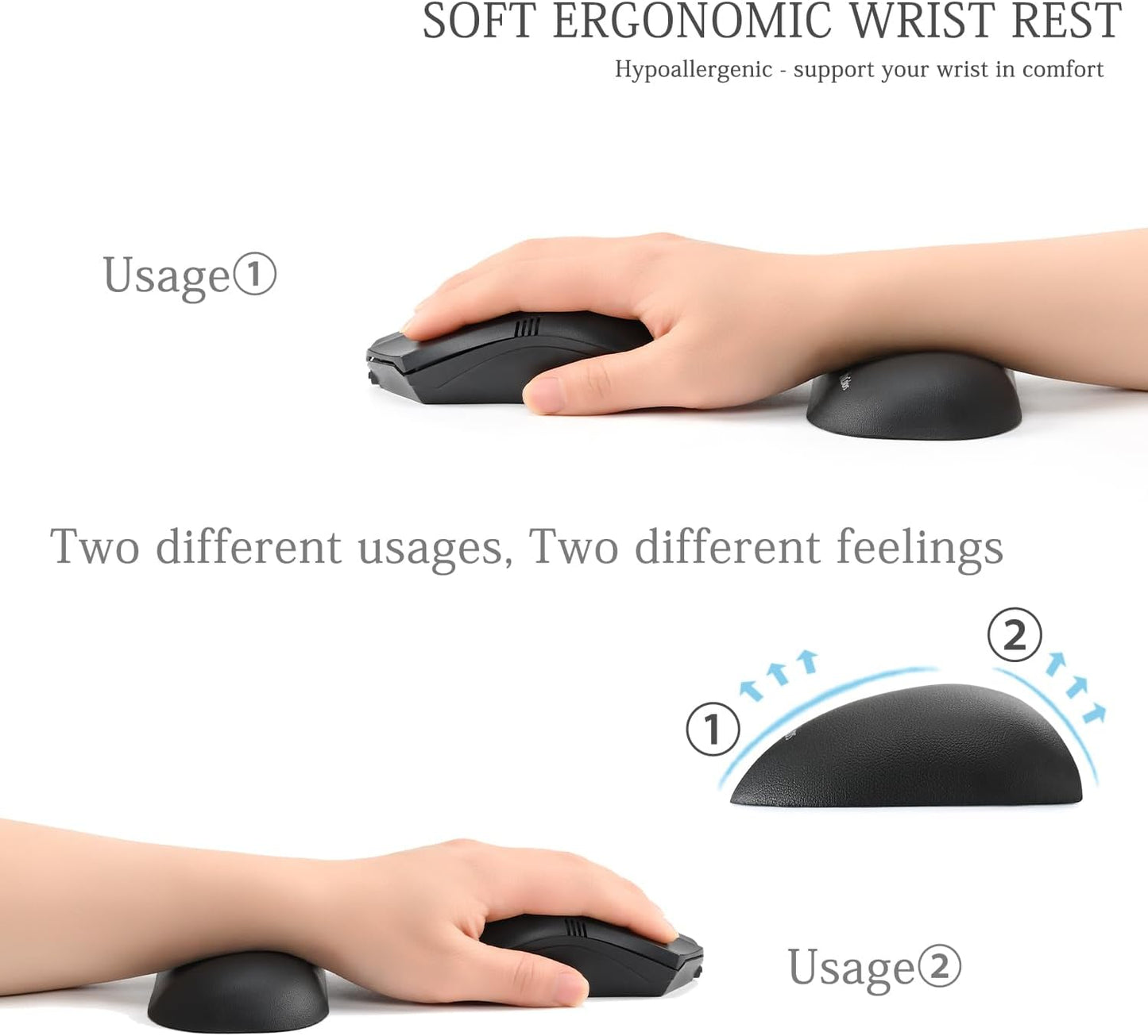 UnivoColors Design-Wave Set of Wrist Rest,Artificial Sheepskin+Memory Foam+Ergonomic+Anti-Slip Gel, Resilience Support During Work and Gaming,Keyboard Accessory,Black