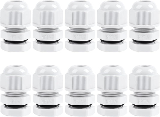 XHF 10 Pcs 1/4" IP68 Strain Relief Nylon Cord Grip NPT Cable Glands Adjustable UL Listed and RoHS Compliant (Grey)
