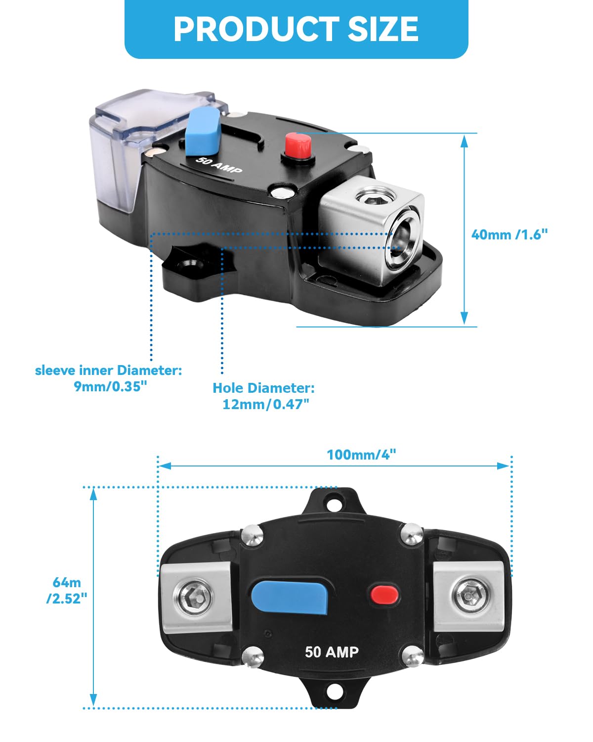 30 Amp Circuit Breaker 12-48 Volt DC 30A Self Recovery Resettable High Amp Circuit Breaker with Manual Reset Button for Automotive RV Marine Boat Car Audio and Amps Protection