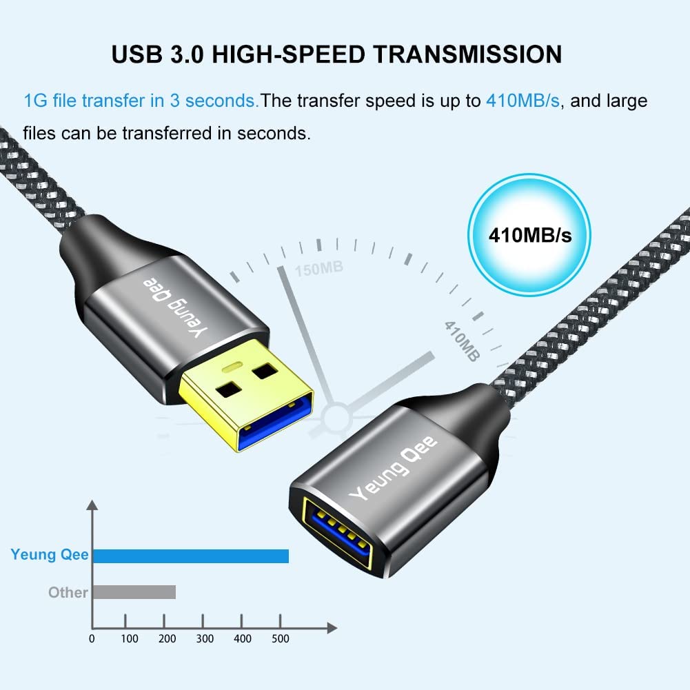 USB 3.0 Extension Cable 1 ft,5Gbps High Speed USB 3.0 Type A Male to Female Extension Cord,USB Extension Lead Compatible with USB Flash Drive, Hard Drive, Card Reader,Scanner,Keyboard (1FT,2 Pack)