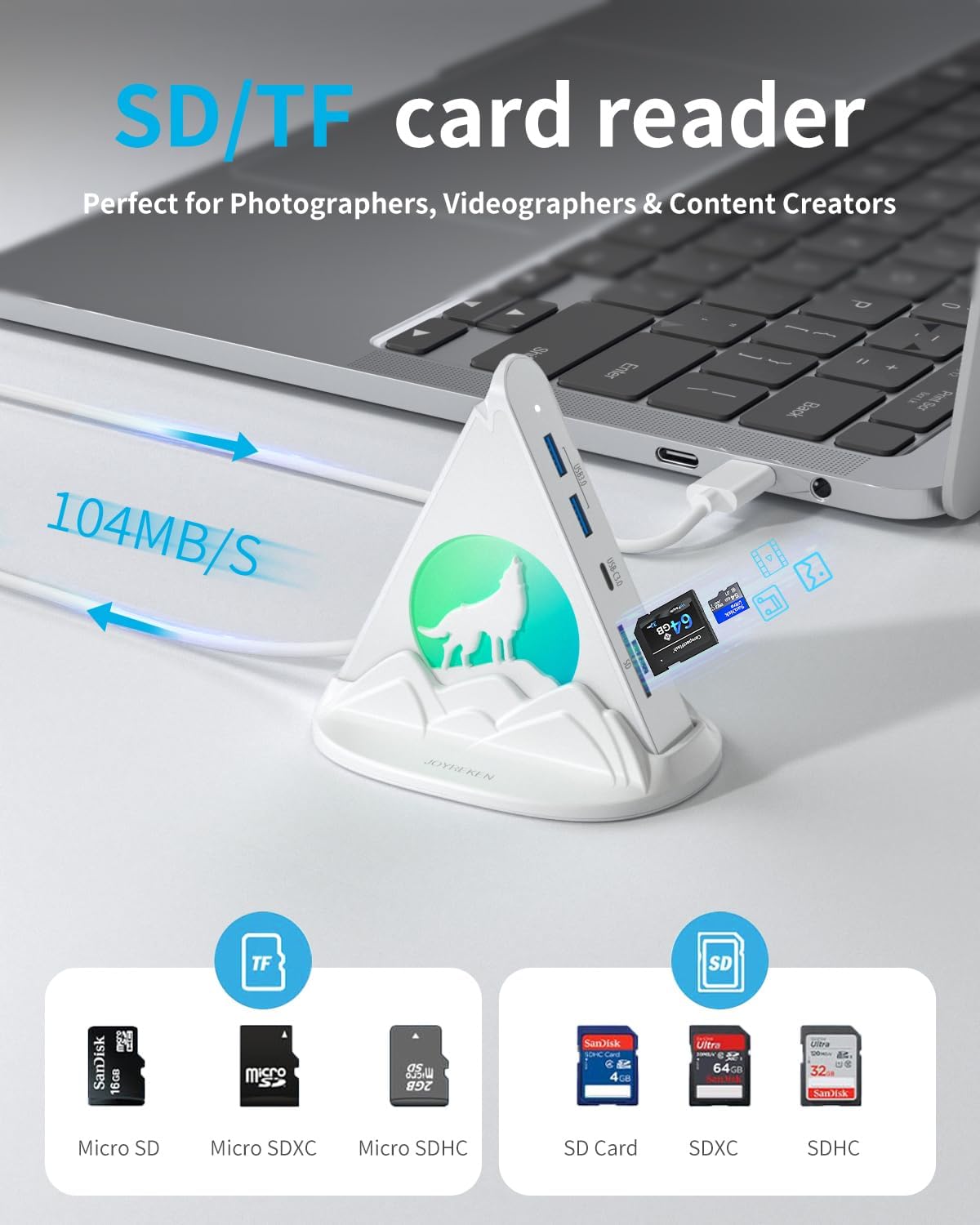 USB C Hub, 8 in 1 USB C Hub Multiport Adapter with 4K HDMI, PD 100W, 5Gbps Type C 3.0, 3xUSB A 3.0, SD/TF Card Reader& RGB Lighting, White Docking Station for MacBook Air/Pro, HP, Laptop, PC(Wolf)