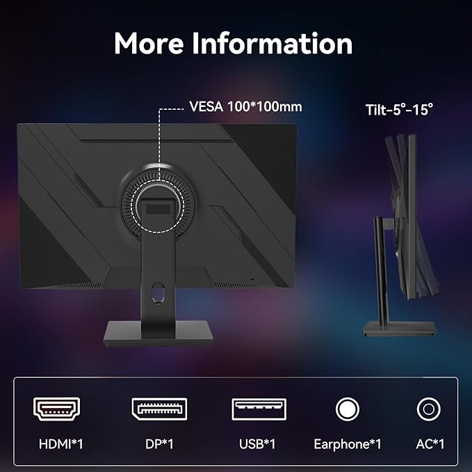 27 Inch QHD 2560x1440 IPS Computer Monitor, 100Hz, 2k Gaming Monitor, FreeSync, HDR10,HDMI,DP, USB VESA (100 x 100mm)