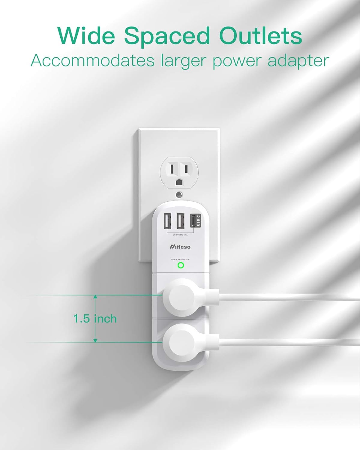 Surge Protector USB Outlet Extender, 6 AC Multi Plug Outlet and 3 USB Ports (1 USB C), 3-Sided Swivel Power Strip Outlet Splitter for Home, Dorm Room Essentials (2 Pack)