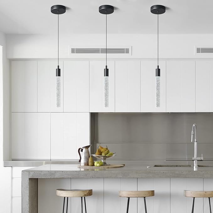 Modern Kitchen Island Pendant Light Dimmable LED Black Finish Mini Crystal Pendant Lighting Bedroom Bedside Table Small Pendant Lights（2-Pack）