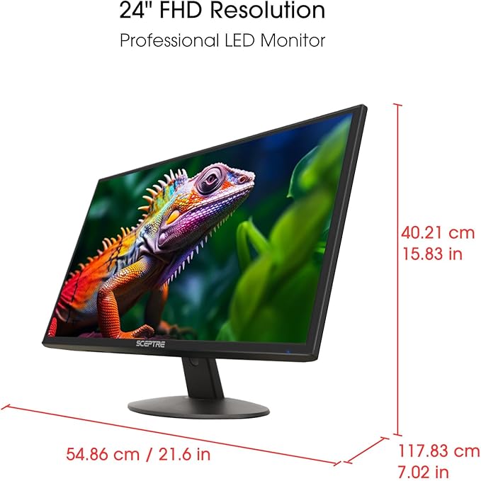 Sceptre 24-inch Prime Monitor Thin 1080p LED Monitor 99% sRGB 2x HDMI VGA Build-in Speakers, Machine Black (E248W-19203R 2025 Series)