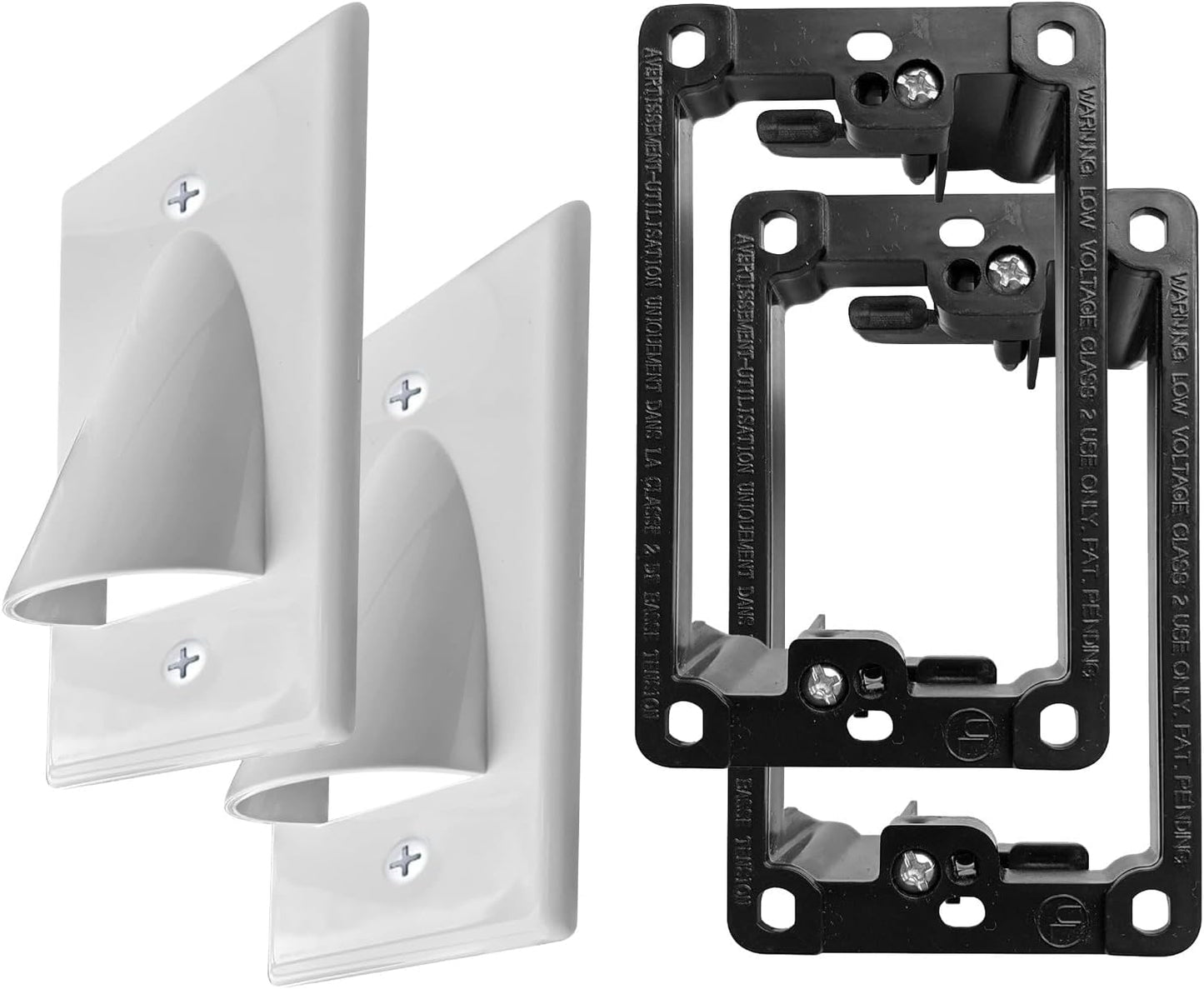 2 Pack In Wall Cable Management Kit - Recessed Wall Plate Cable Pass Through Pair with Single Gang Low Voltage Mounting Bracket Black- TV Cord Hider for Wall Mounted TV ETL Listed