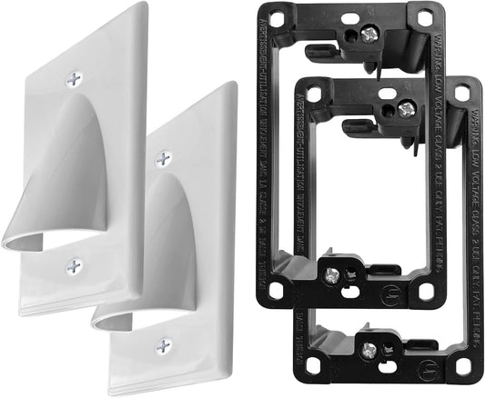 2 Pack In Wall Cable Management Kit - Recessed Wall Plate Cable Pass Through Pair with Single Gang Low Voltage Mounting Bracket Black- TV Cord Hider for Wall Mounted TV ETL Listed