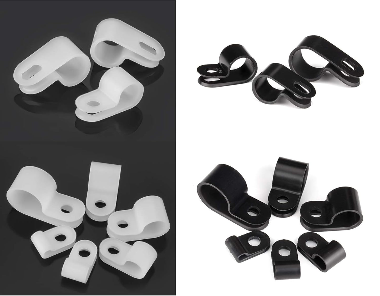 Bigtrans 555 Pcs Nylon Plastic R-Type Wire Clips with Screws 1/4" 5/16" 3/8" 1/2" 3/4" Clamps Fasteners Assortment for Cable Conduit -5 Size -Black