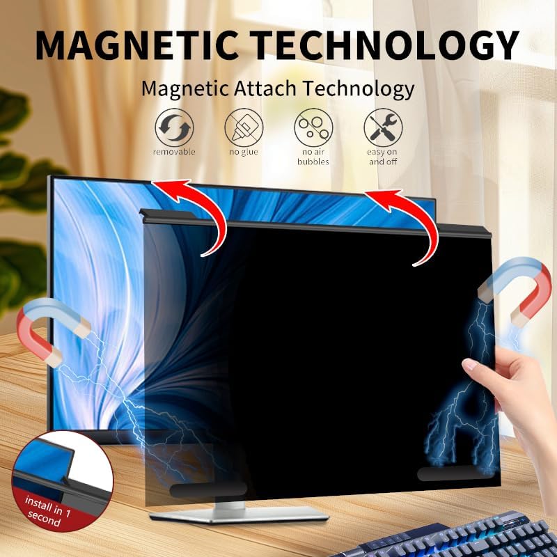 Magnetic Hanging Computer Privacy Screen Filter for 19.5 Inch, Removable Aluminum Alloy Privacy Shield for 16:9 Widescreen Monitor, Eye Protection Blue Light Filter