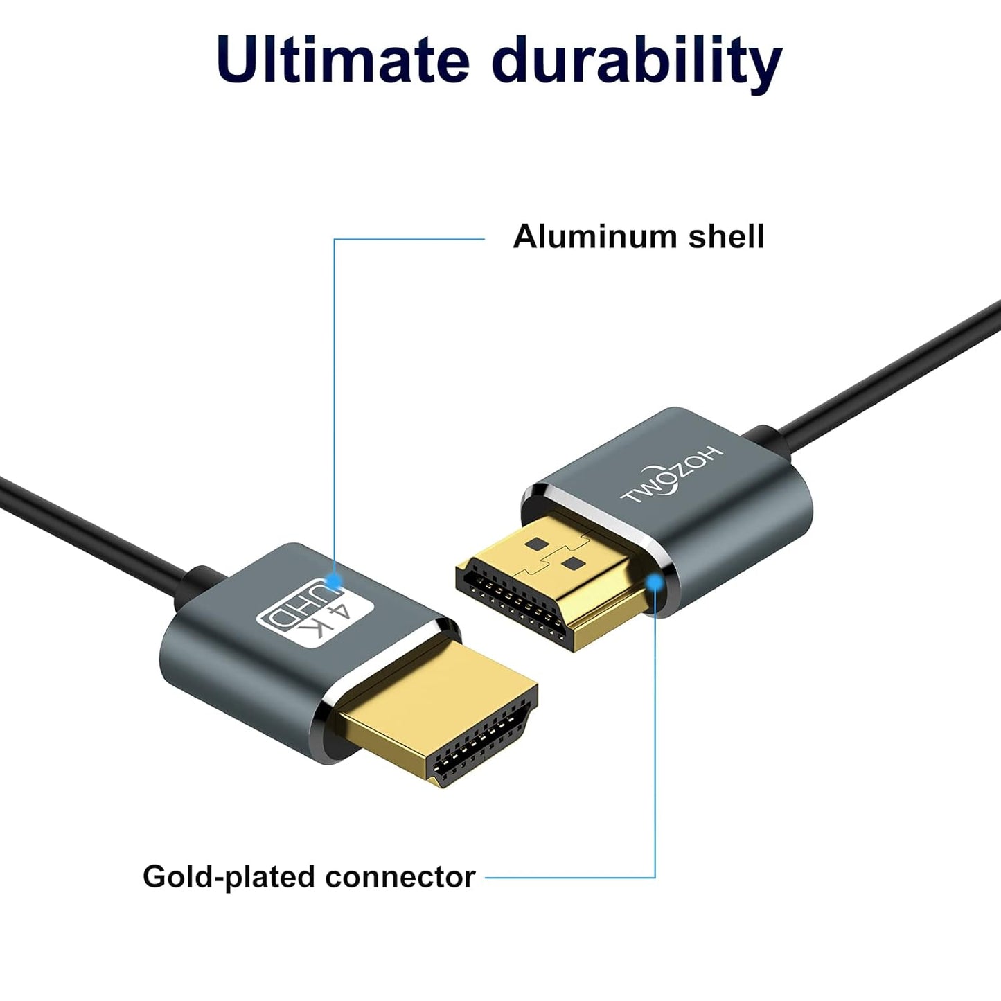 Twozoh Flexible & Slim HDMI Cable 3.3FT 3 Pack, Ultra Thin HDMI Cord Supports High Speed 4K@60Hz 18gbps 2160P/1080P