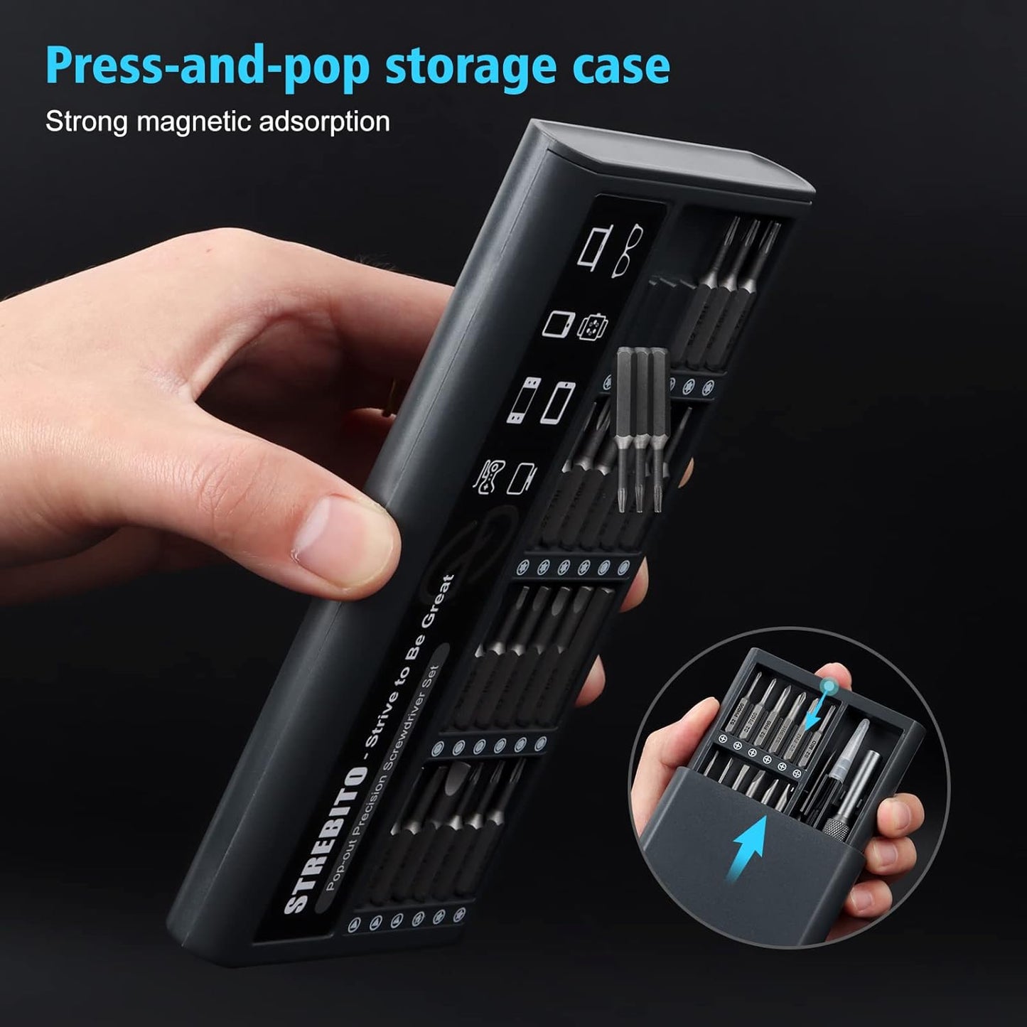 STREBITO Micro Screwdriver Set 50 in 1 Precision Screwdriver Set, S2 Steel Multi Bit Mini Repair Kit for Electronics, Computer, Phone, Laptop, Glass, Watch, Switch, Game Controller