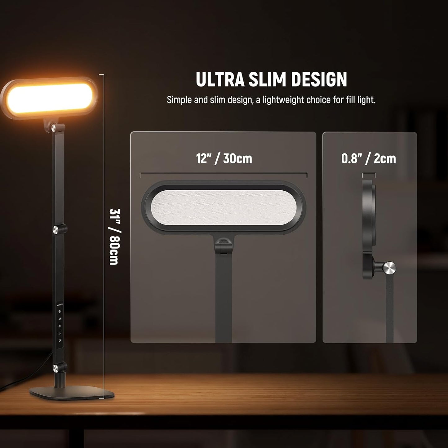 NEEWER Basics 16W LED Desk Lamp for Home Office Video Conference Reading Lighting, Eye Caring Foldable Double Sided Dimmable Touch Table Ring Light with Stand Memory Timer 5 Color Modes CRI95, FR16