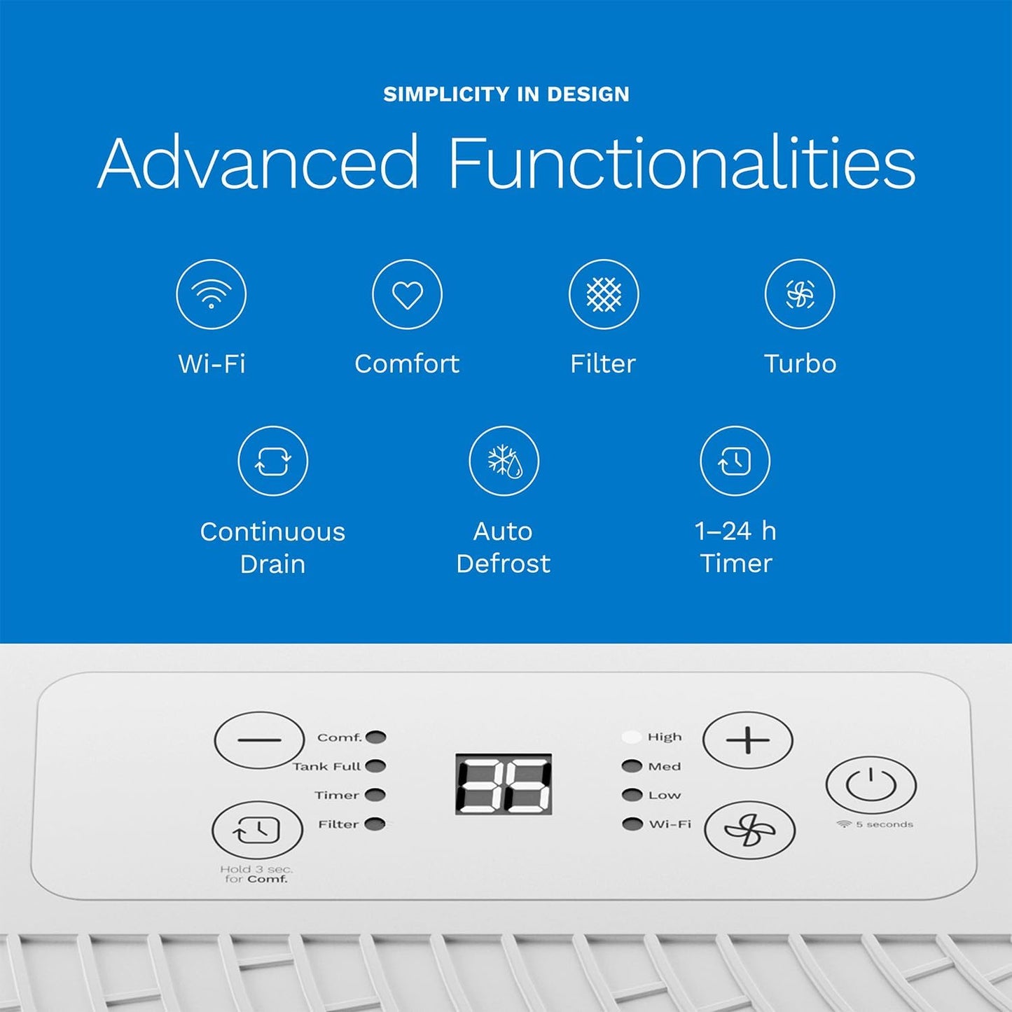 hOmeLabs 25 Pint Wi-Fi Dehumidifier for up to 3,500 Sq Ft Rooms (MAX 64 Pint at 95°F, 90% RH) – High-Efficiency Moisture Removal for Medium to Large Spaces with Auto Shut-Off and Quiet Operation