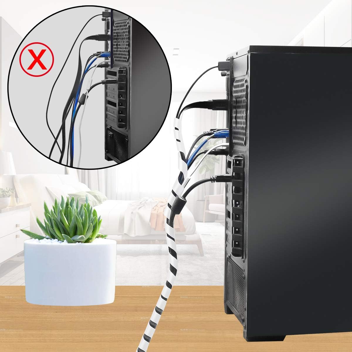 20Ft XHF 1/2" Clear Spiral Cable Wrap 12mm(Wrapping Range:9mm-65mm) Cord for Computer Electrical Wire Organizer Sleeve Hose RoHS