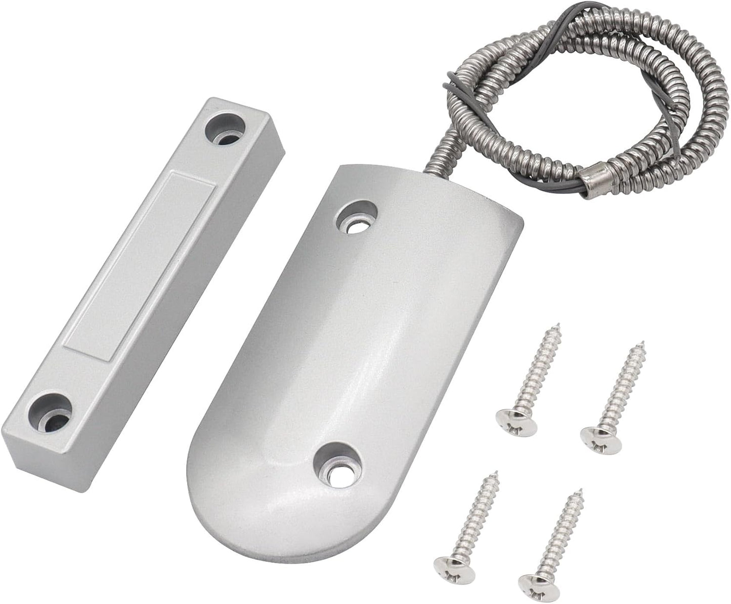 Magnetic Reed Switch Wired Surface Mount Normally Open NO Contact Sensor Alarm Magnetic Door Switch with 2 Wires, Zinc Alloy Sliver, OC-60B