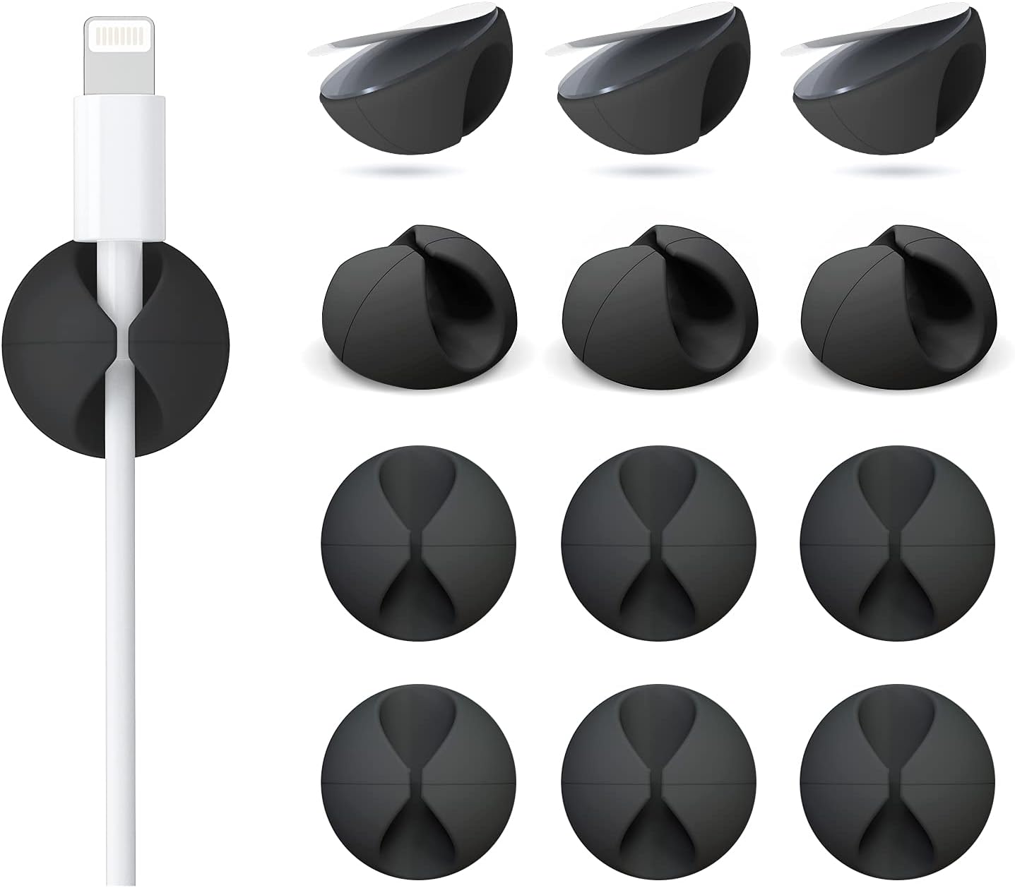 12 Pack Cable Clips, Znben Cord Organizer Holder Adhesive Cable Management Charger Wire Holder Clips for Desk, Home, Office, Car, Cubicle, Nightstand Black