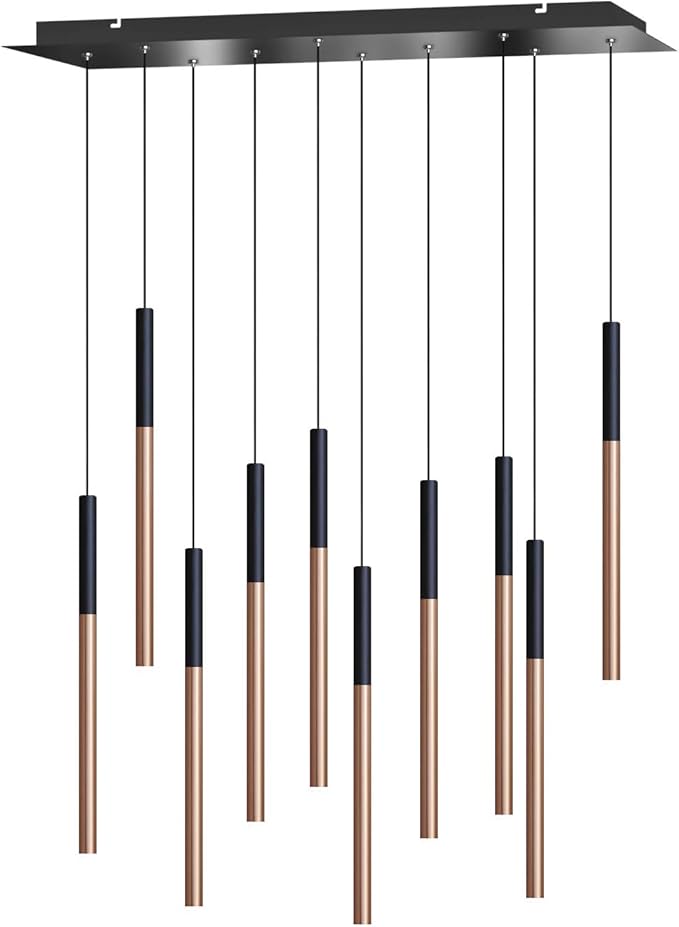 ALTAIR 10 Mini Pendant Lighting Black-Copper - LED Hanging Light Fixture for Kitchen Island, Bar, Foyer - Cluster Pendants - Dimmable, Adjustable Wire, Lamp Bulb Included