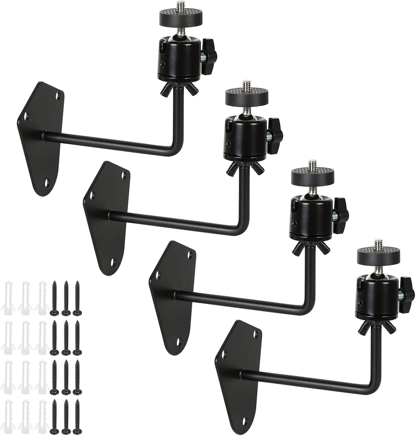 4-Pcs Camera Wall Mount Bracket, 360 Camera Mount with 1/4 Inch Thread, Metal Security Camera Mount, Camera Holder for Surveillance Cameras, Solar Panels, Lights