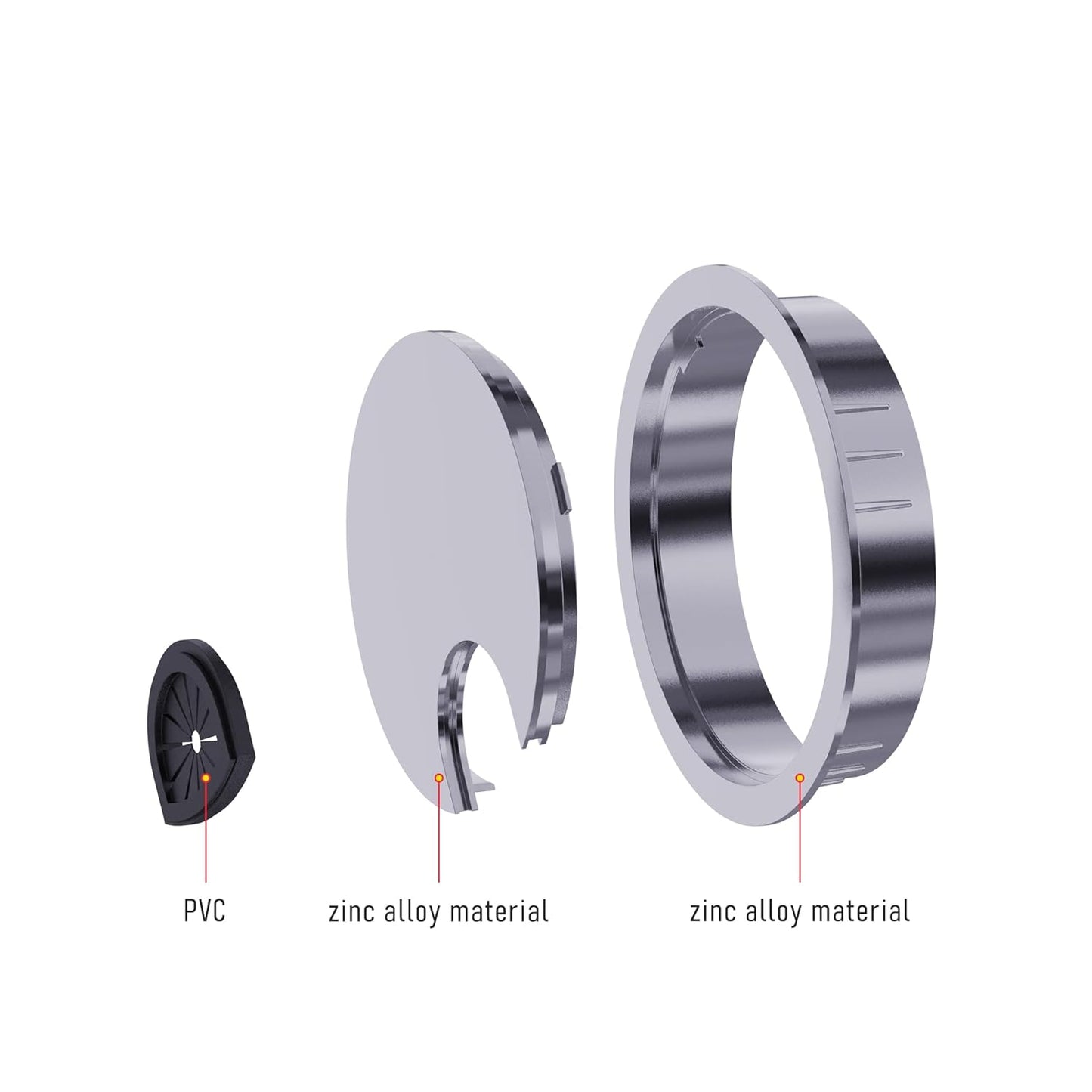 Desk Grommet 3-1/8 Inch 80mm, Zinc Alloy Computer Desk Wire Hole Cover, Office Desktop Cord Cable Hole Metal Ring, Silver Tone