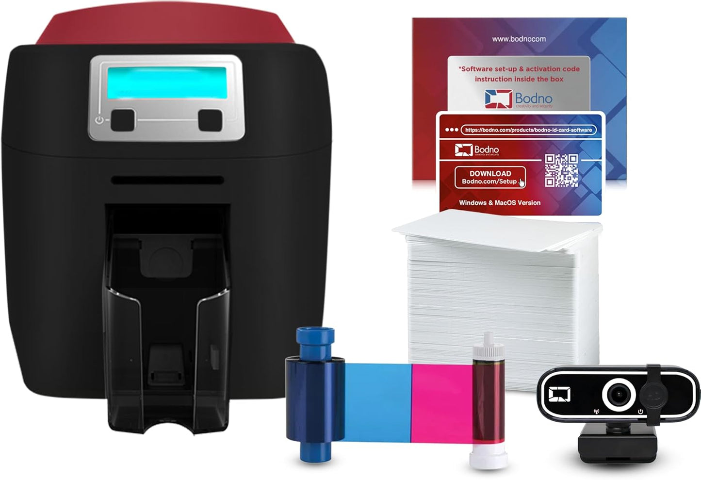 Bodno Magicard 400X Dual Sided ID Card Printer & Complete Supplies Package ID Software - Silver Edition