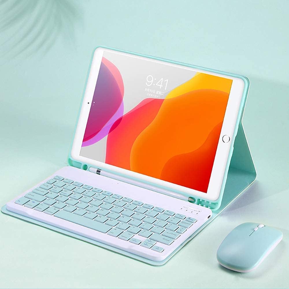 AnMengXinLing Keyboard Case for iPad mini 5 with Mouse, Detachable Wireless Bluetooth Keyboard Pencil Holder Slim Leather Smart Cover for iPad mini 5th Gen 2019, Sky Blue